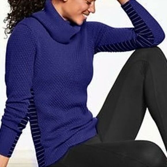 Athleta Textured Turtleneck Sweater Chianti Merino Wool Sz S Blue Marina - Picture 1 of 7